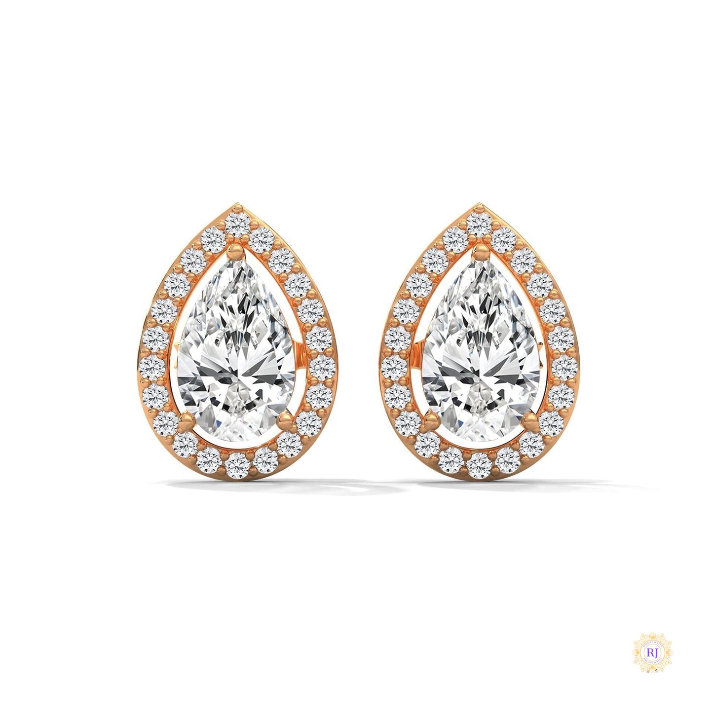 1.09 CT. Pear Diamond Halo Stud Earrings