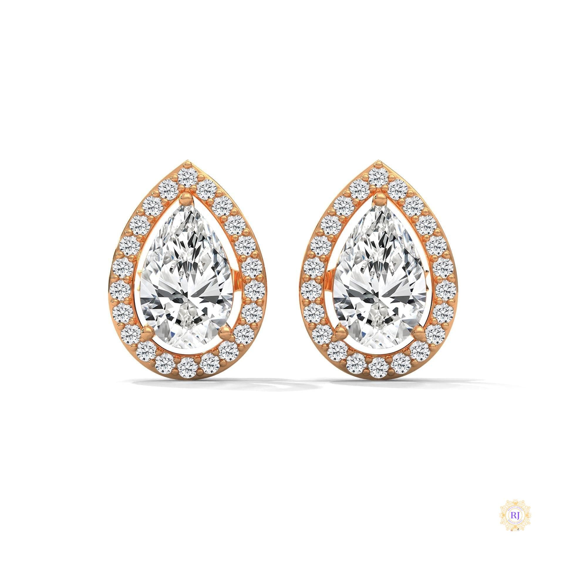 1.09 CT. Pear Diamond Halo Stud Earrings