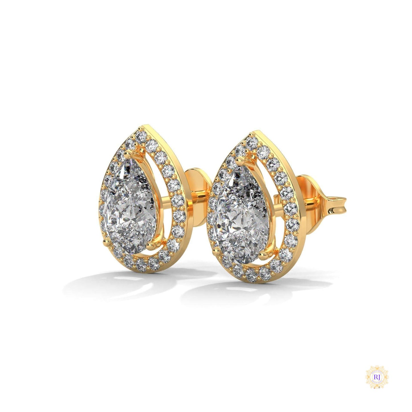 1.09 CT. Pear Diamond Halo Stud Earrings