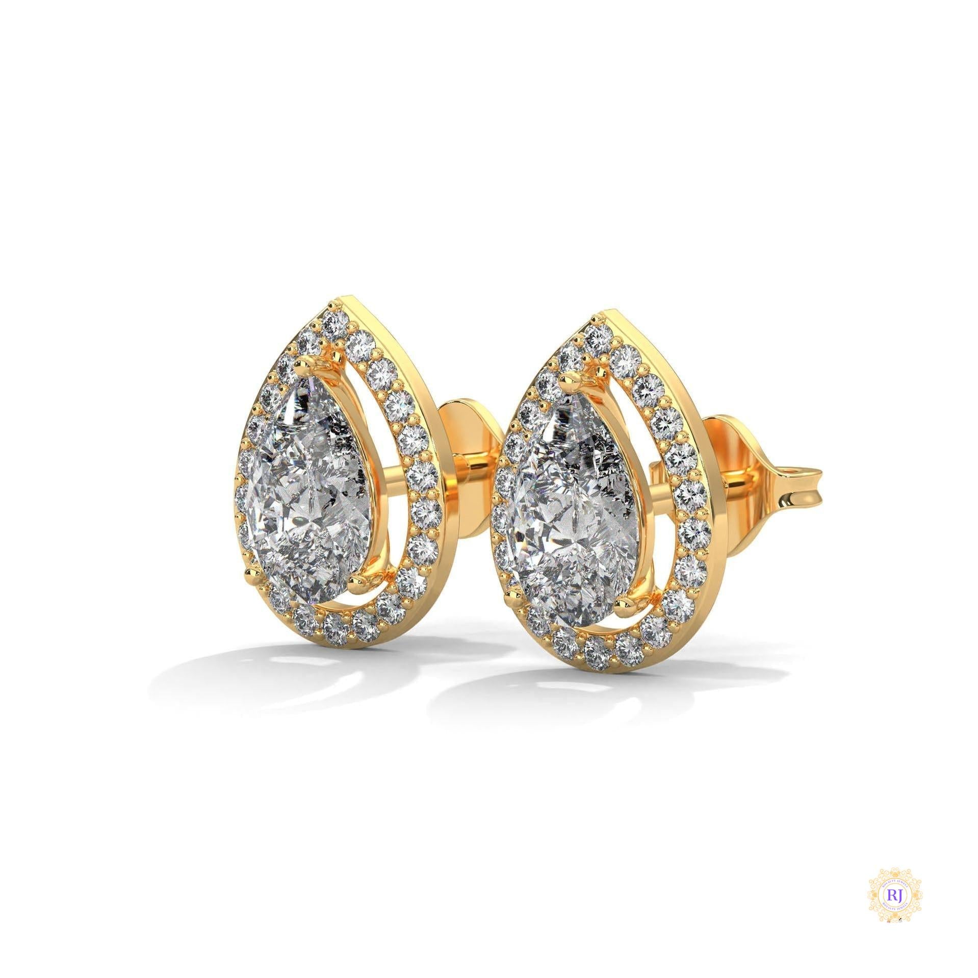 1.09 CT. Pear Diamond Halo Stud Earrings