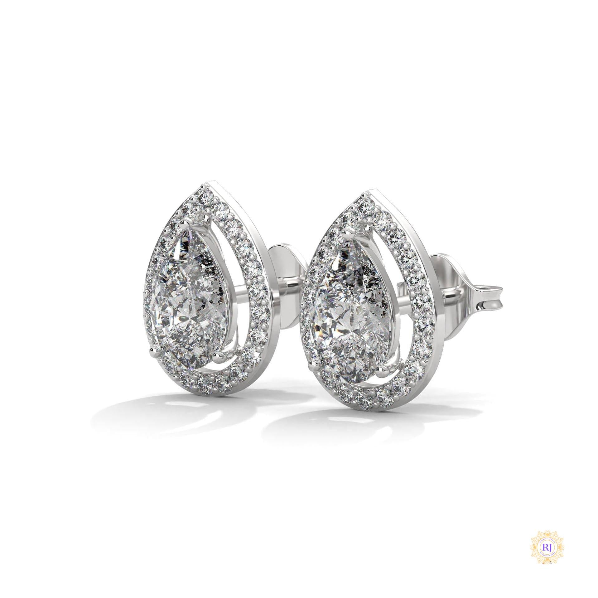 1.09 CT. Pear Diamond Halo Stud Earrings