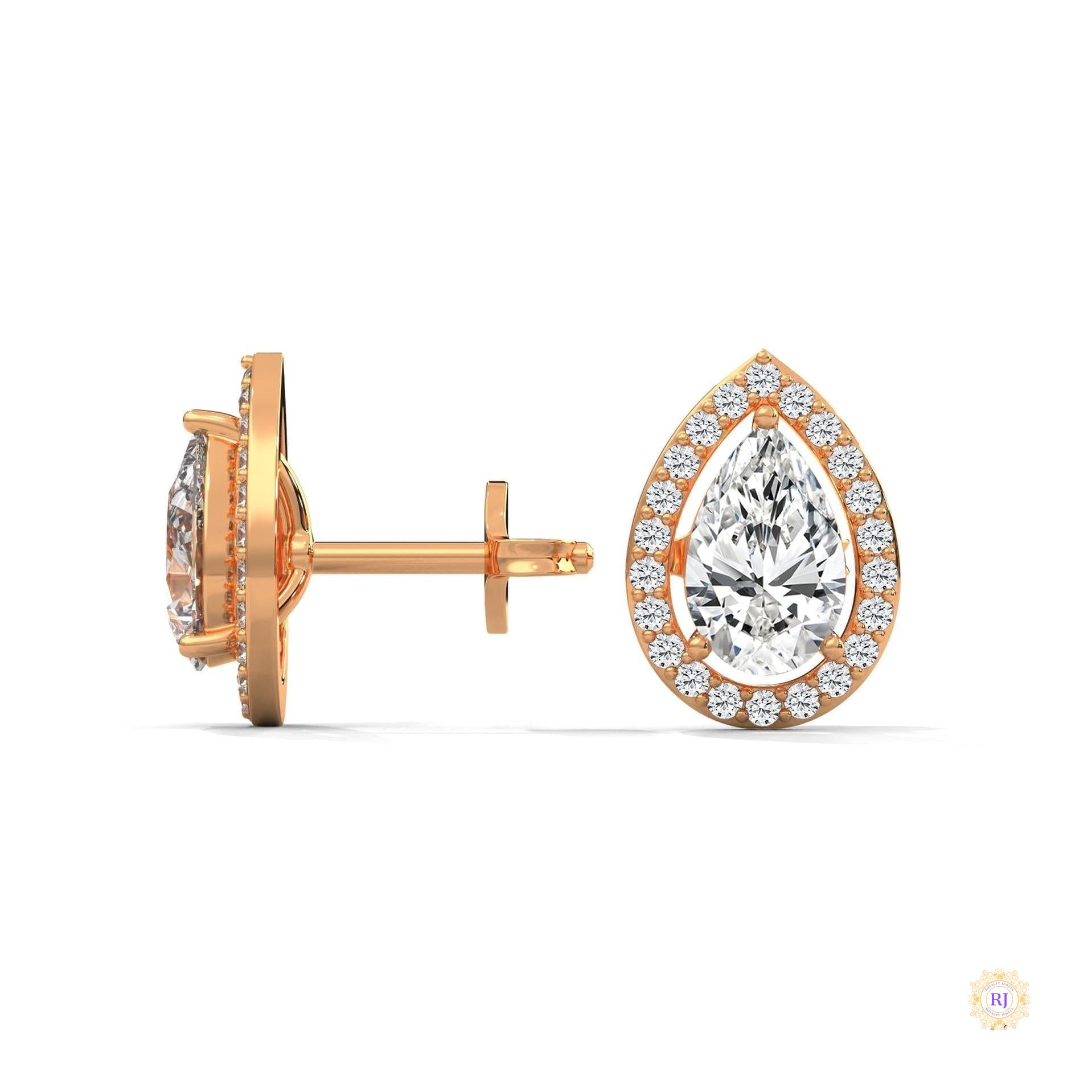 1.09 CT. Pear Diamond Halo Stud Earrings