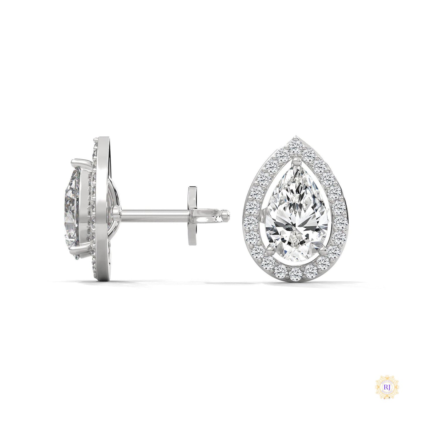 1.09 CT. Pear Diamond Halo Stud Earrings