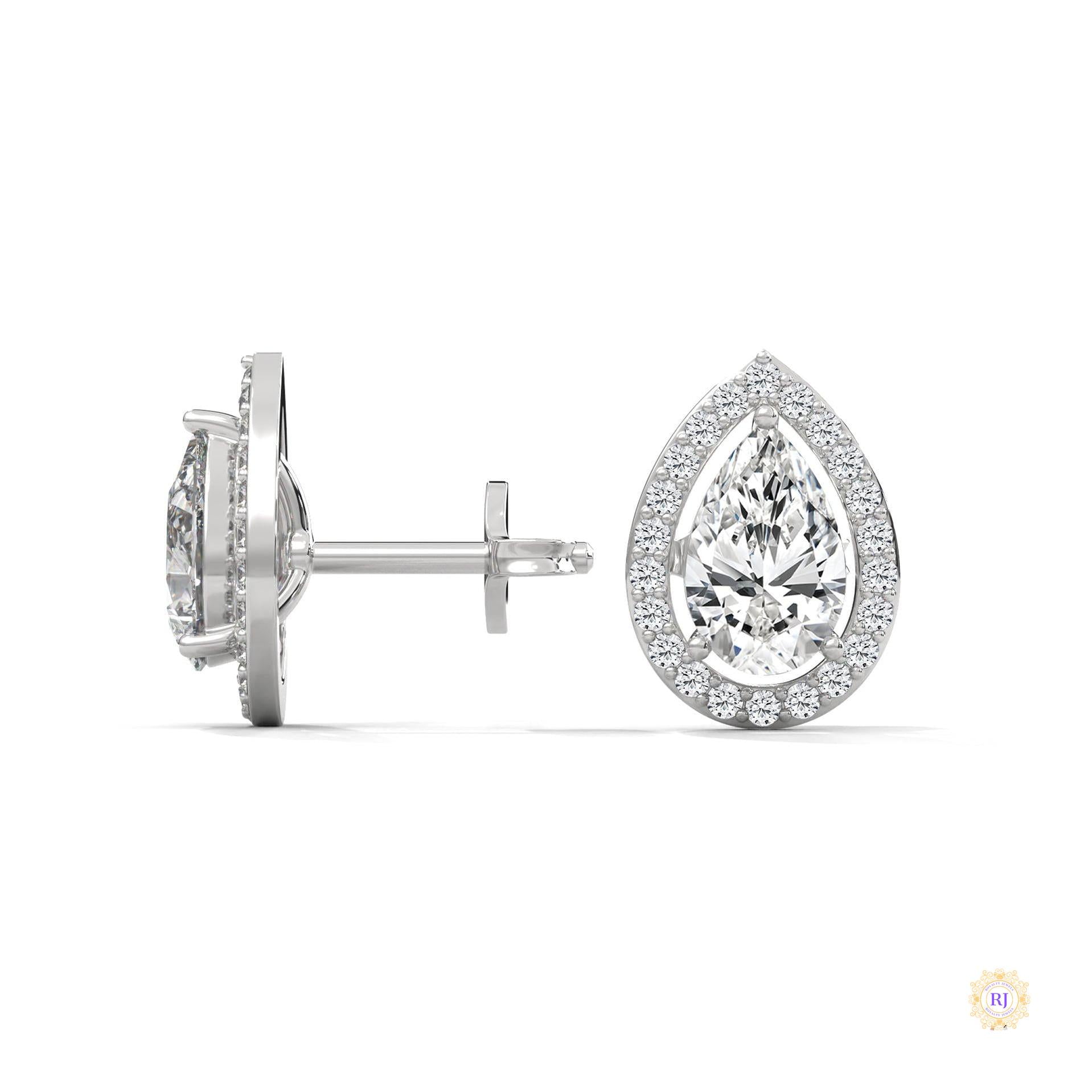 1.09 CT. Pear Diamond Halo Stud Earrings