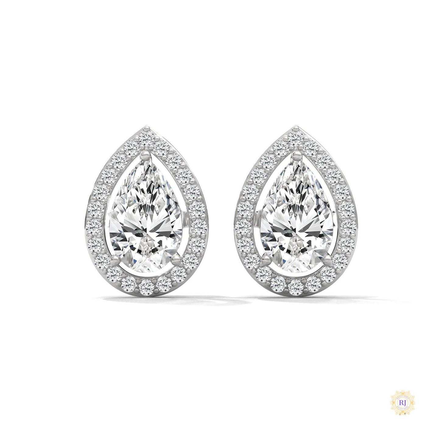 1.09 CT. Pear Diamond Halo Stud Earrings