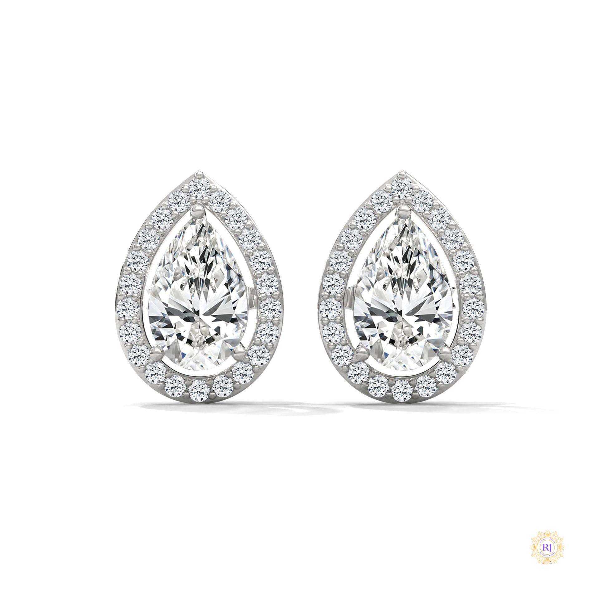 1.09 CT. Pear Diamond Halo Stud Earrings