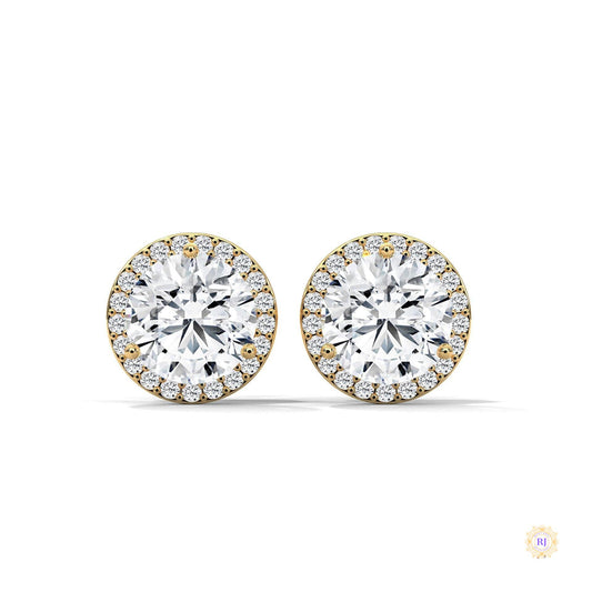 1.10 CT. Bezel Halo Diamond Stud Earrings