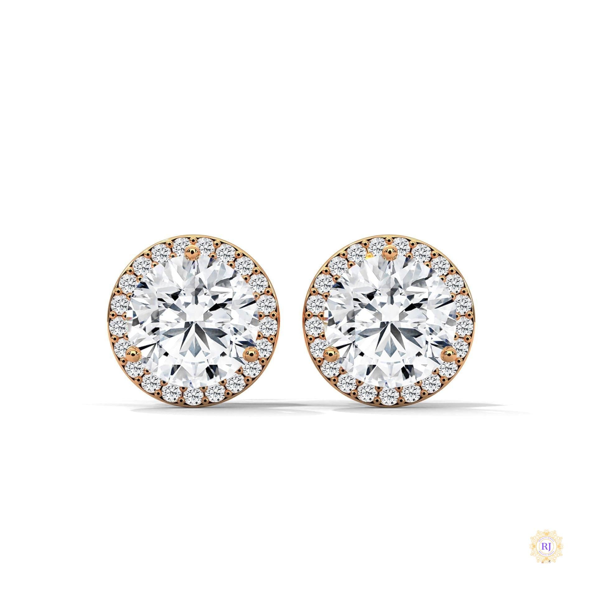 1.10 CT. Bezel Halo Diamond Stud Earrings