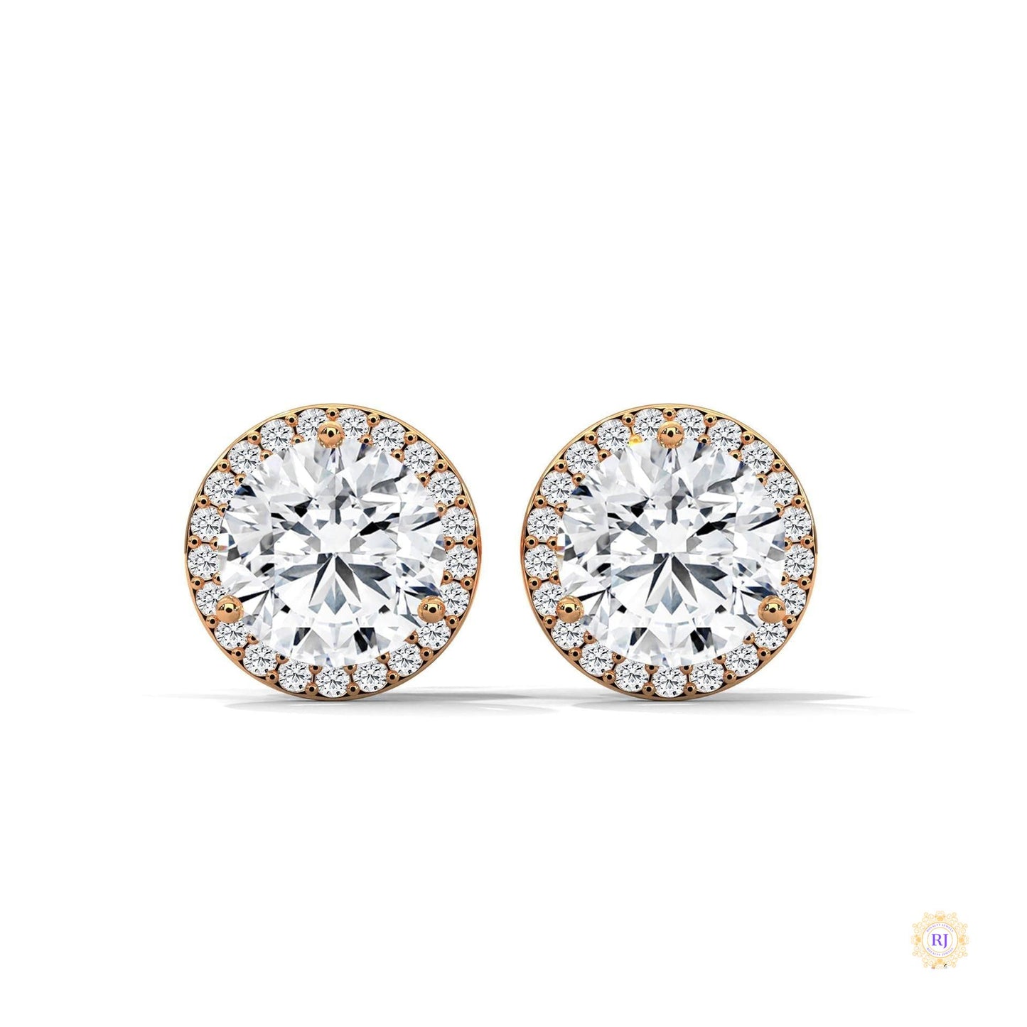1.10 CT. Bezel Halo Diamond Stud Earrings