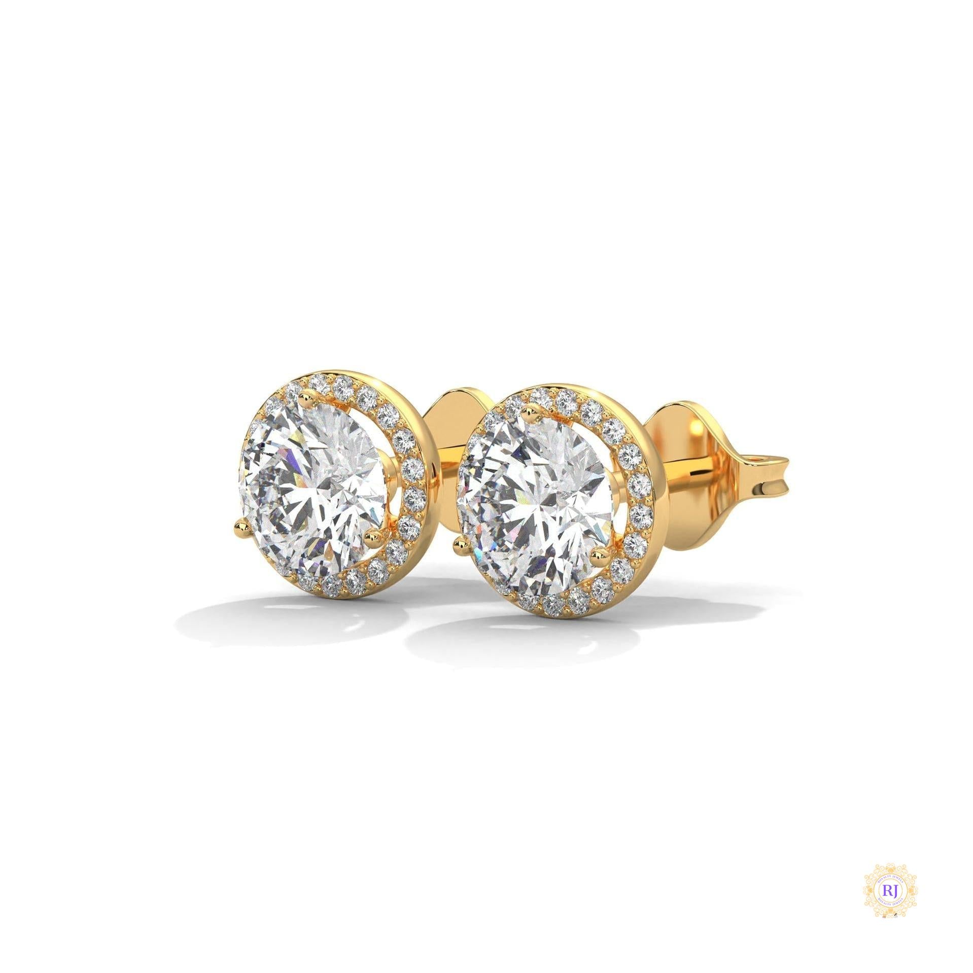 1.10 CT. Bezel Halo Diamond Stud Earrings