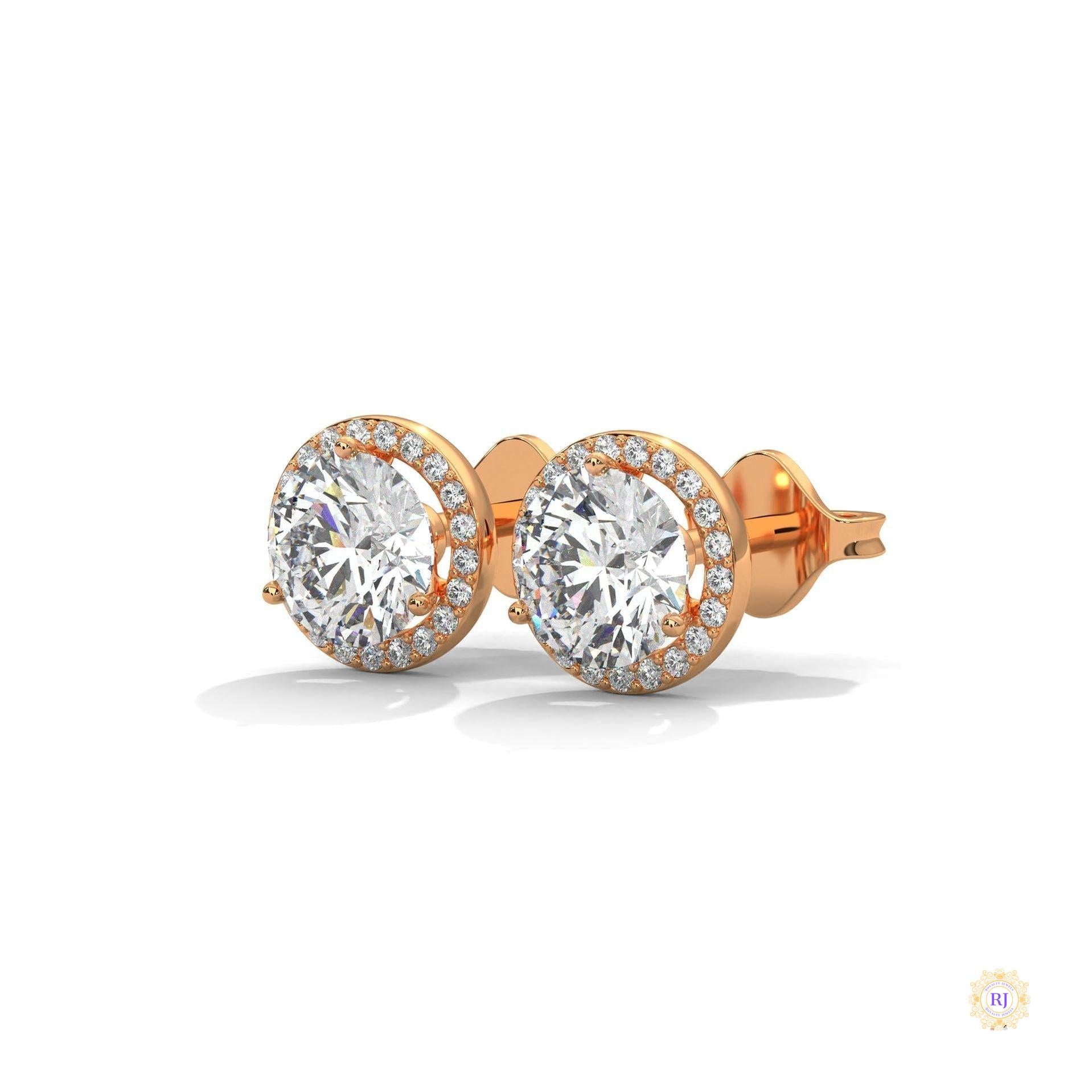 1.10 CT. Bezel Halo Diamond Stud Earrings
