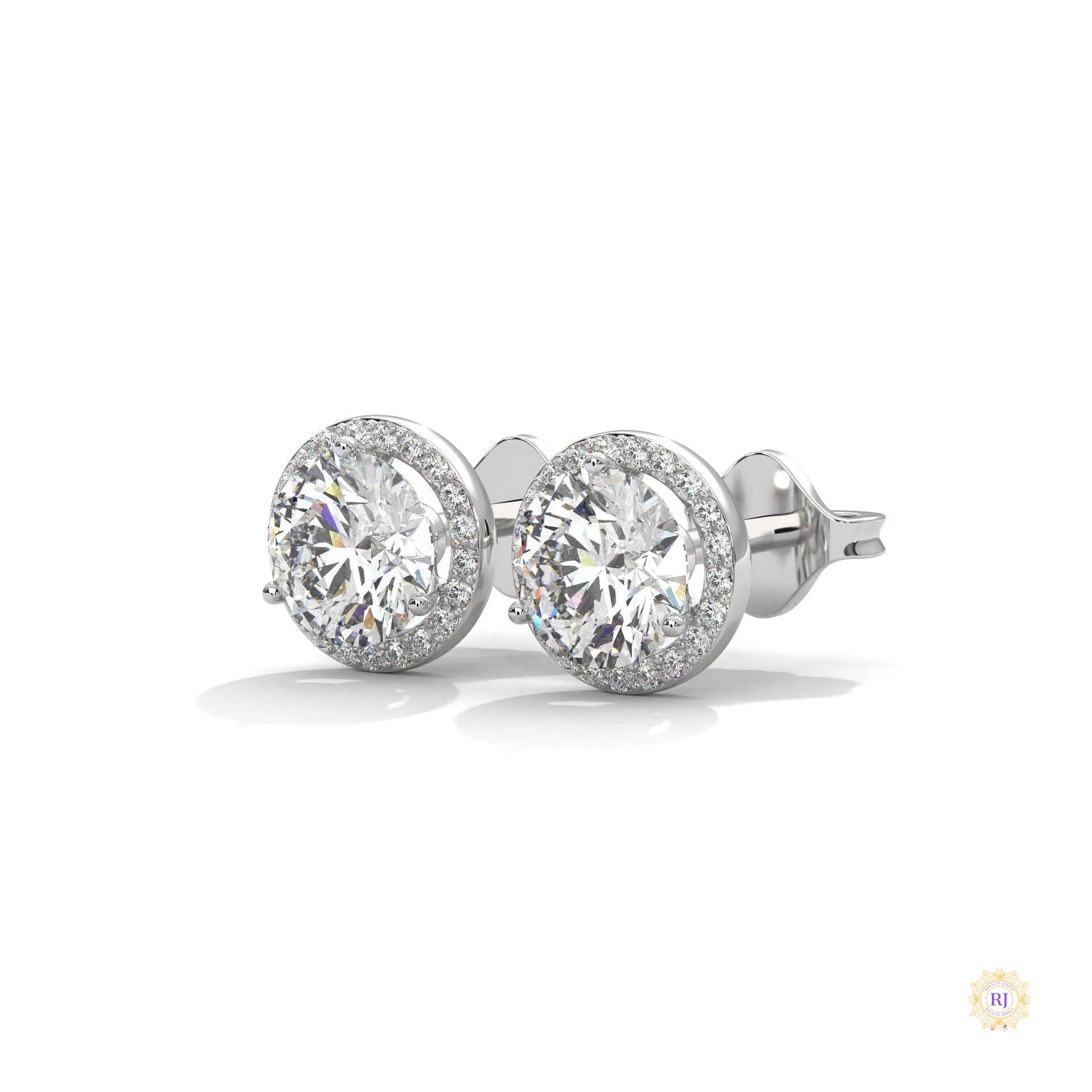 1.10 CT. Bezel Halo Diamond Stud Earrings