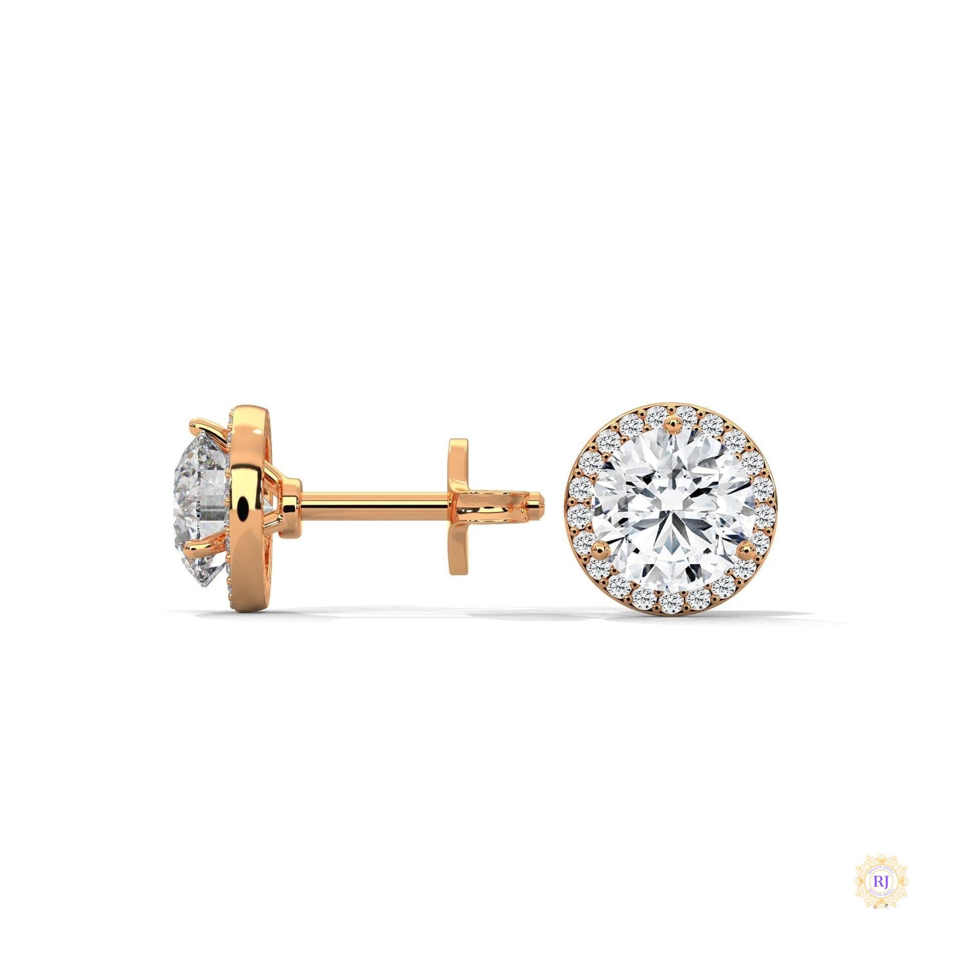 1.10 CT. Bezel Halo Diamond Stud Earrings