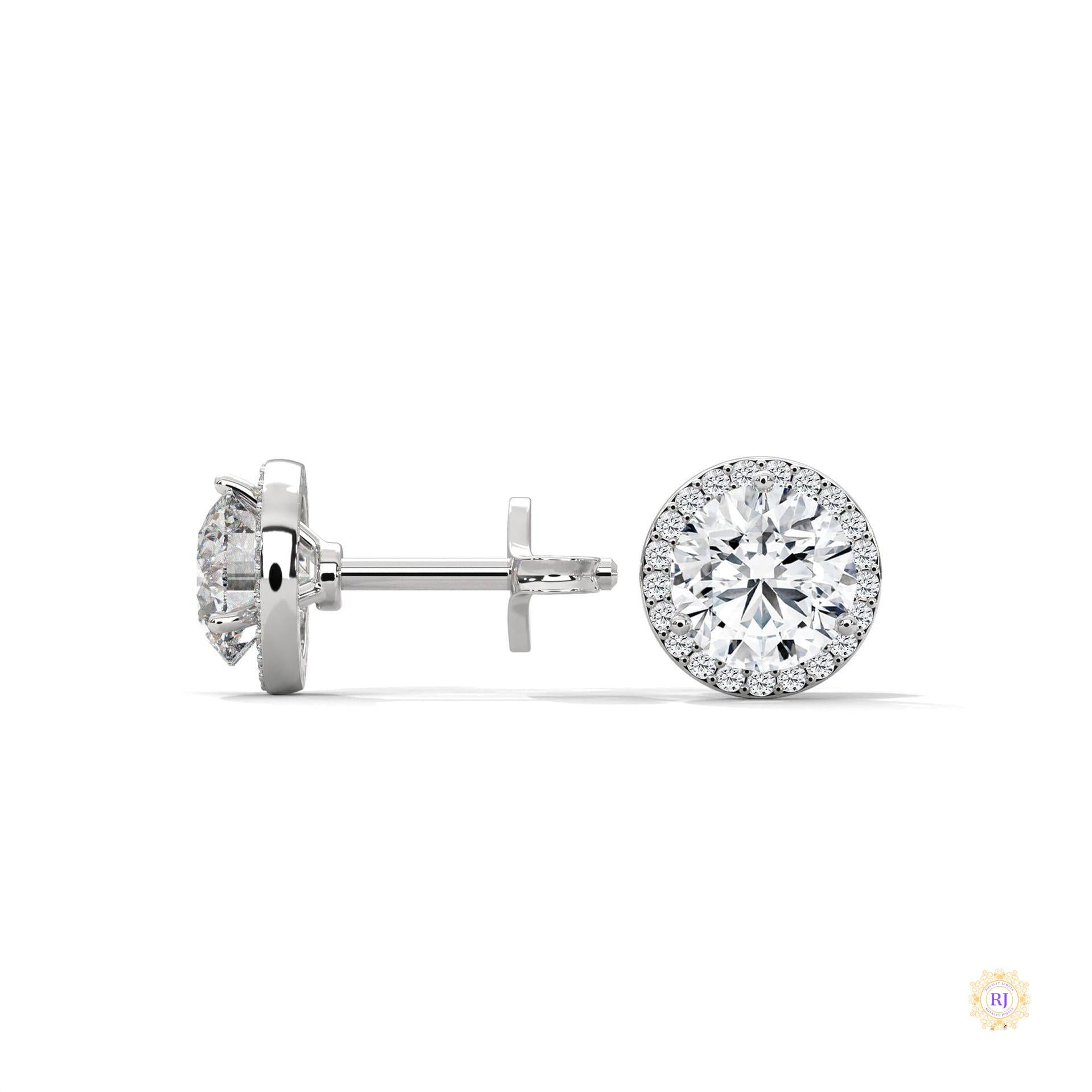1.10 CT. Bezel Halo Diamond Stud Earrings