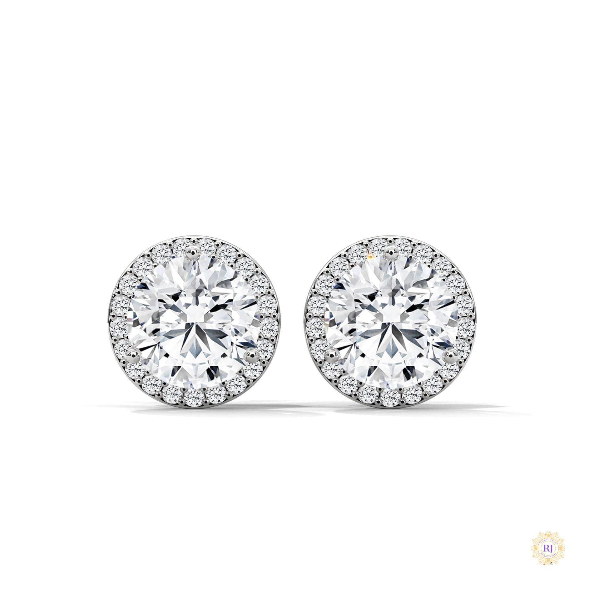 1.10 CT. Bezel Halo Diamond Stud Earrings