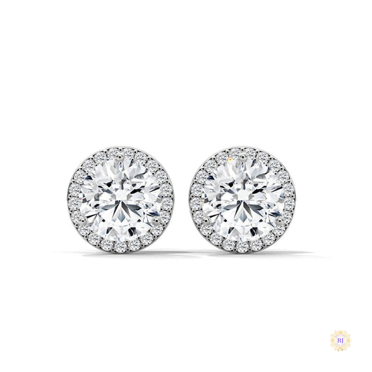 1.10 CT. Bezel Halo Diamond Stud Earrings