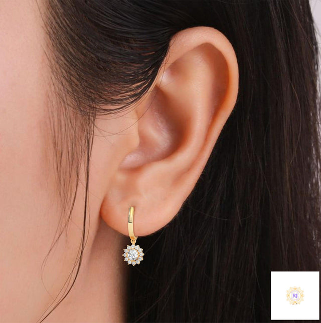 1.10 CT. Diamond Sunburst Drop Earrings