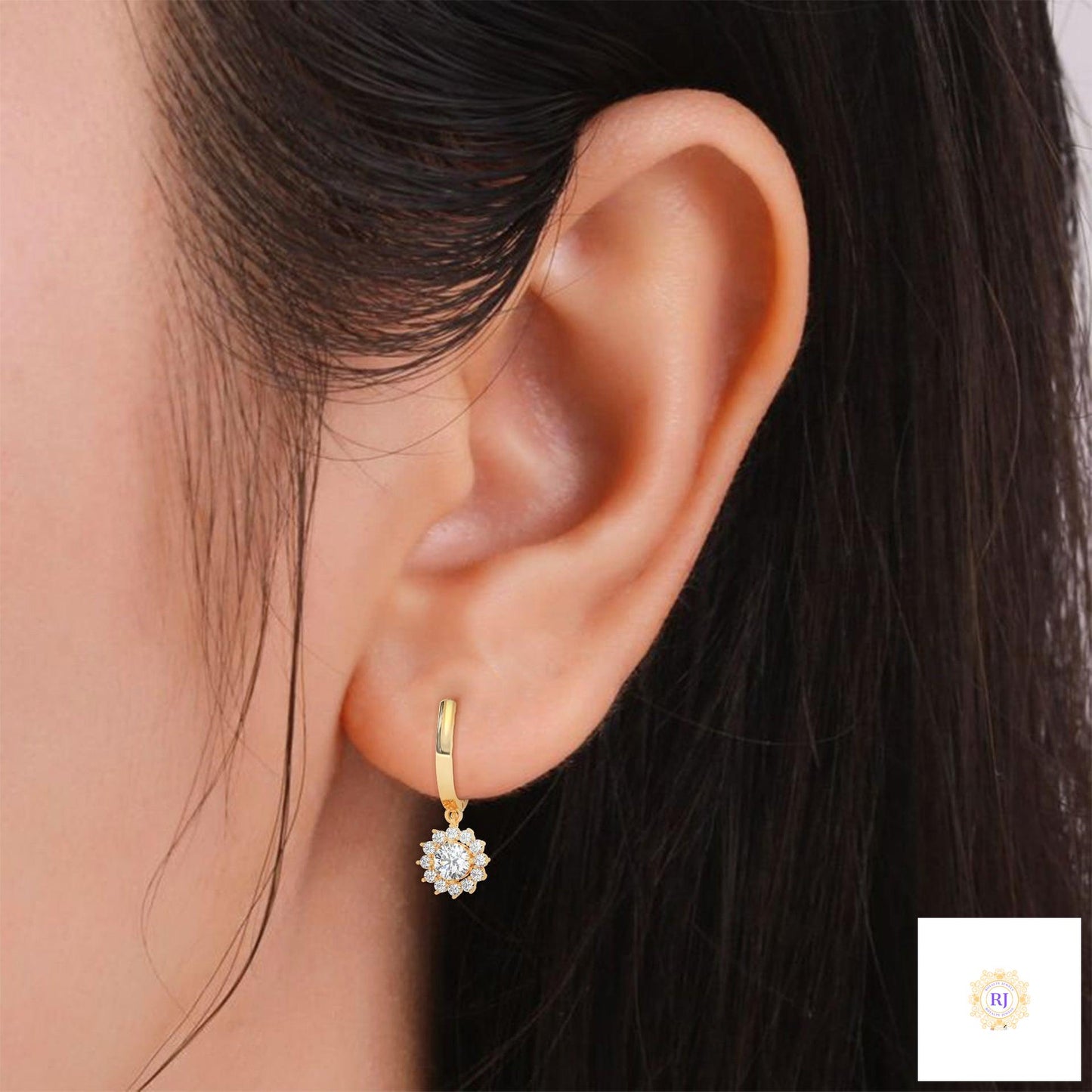 1.10 CT. Diamond Sunburst Drop Earrings