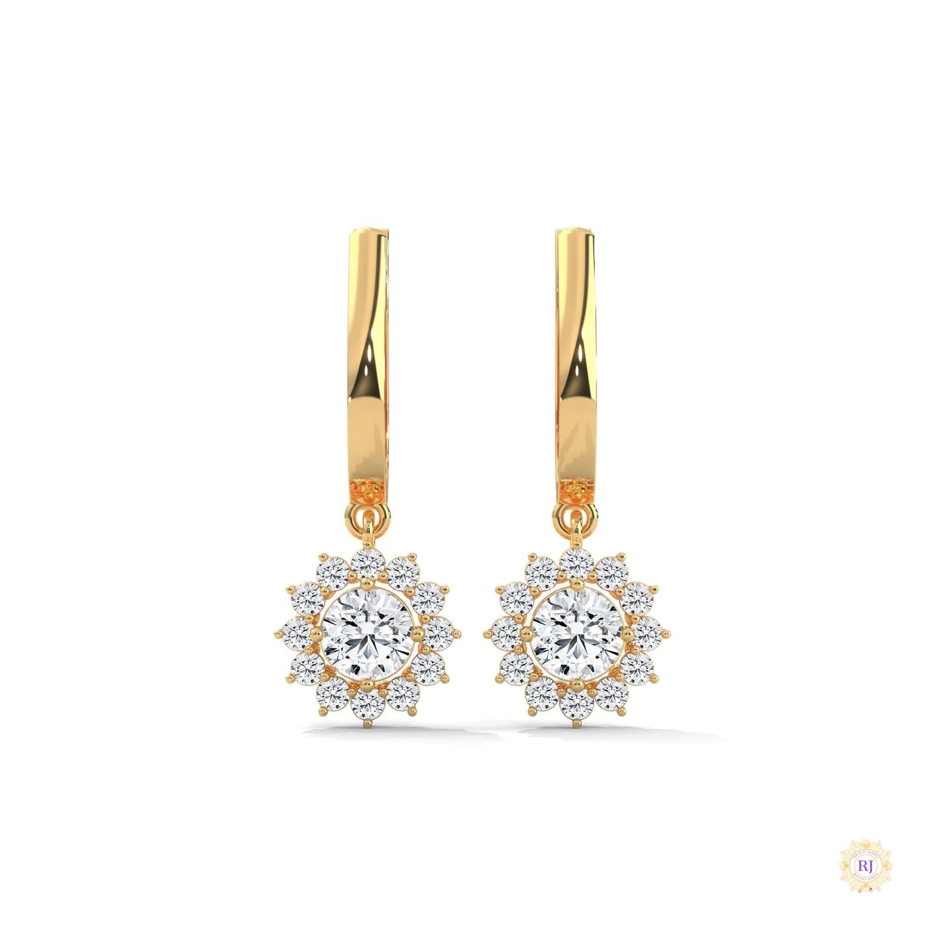 1.10 CT. Diamond Sunburst Drop Earrings