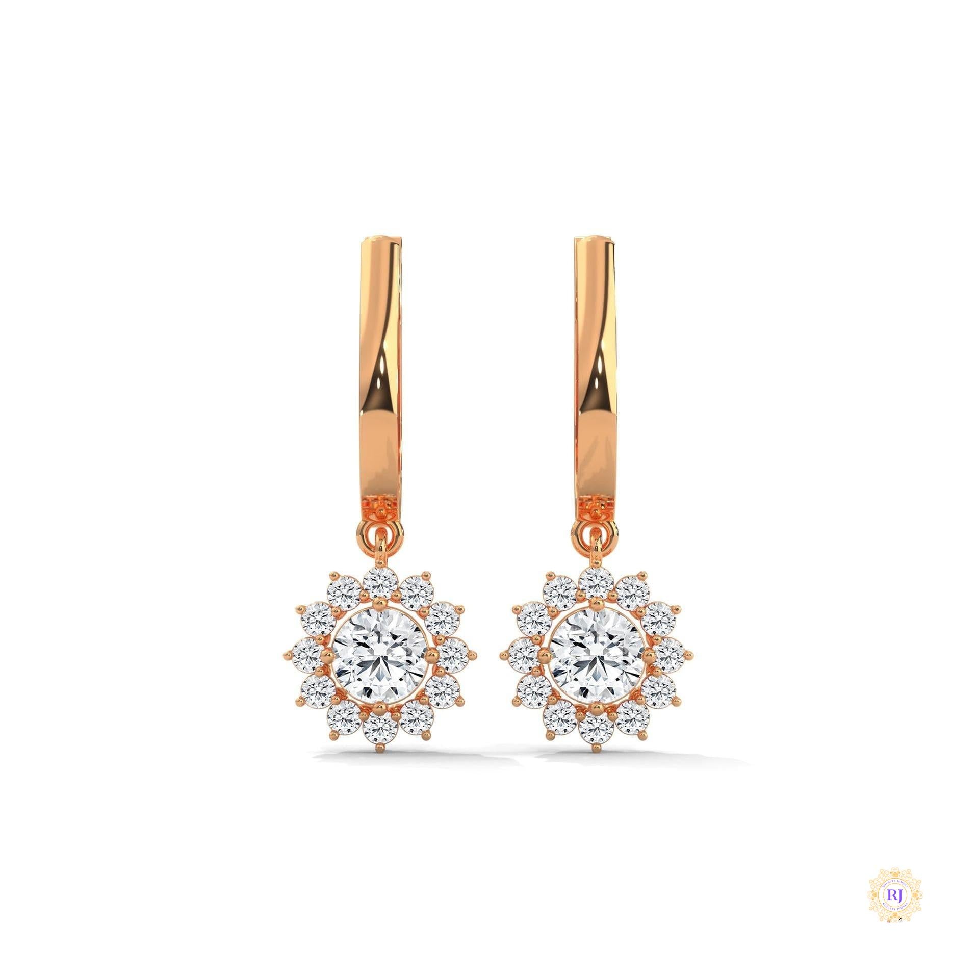 1.10 CT. Diamond Sunburst Drop Earrings