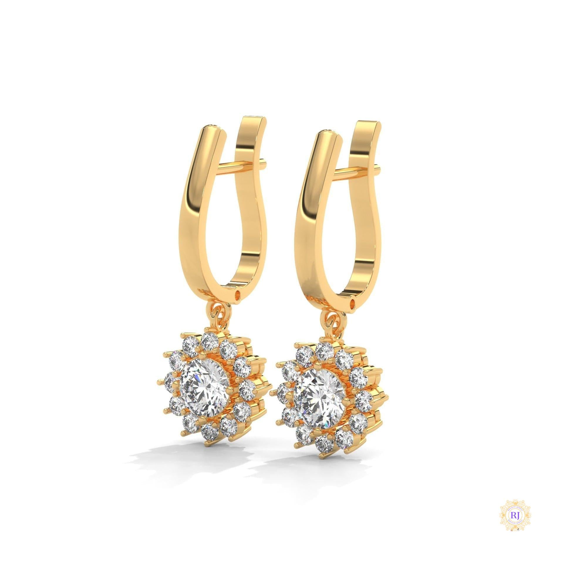 1.10 CT. Diamond Sunburst Drop Earrings