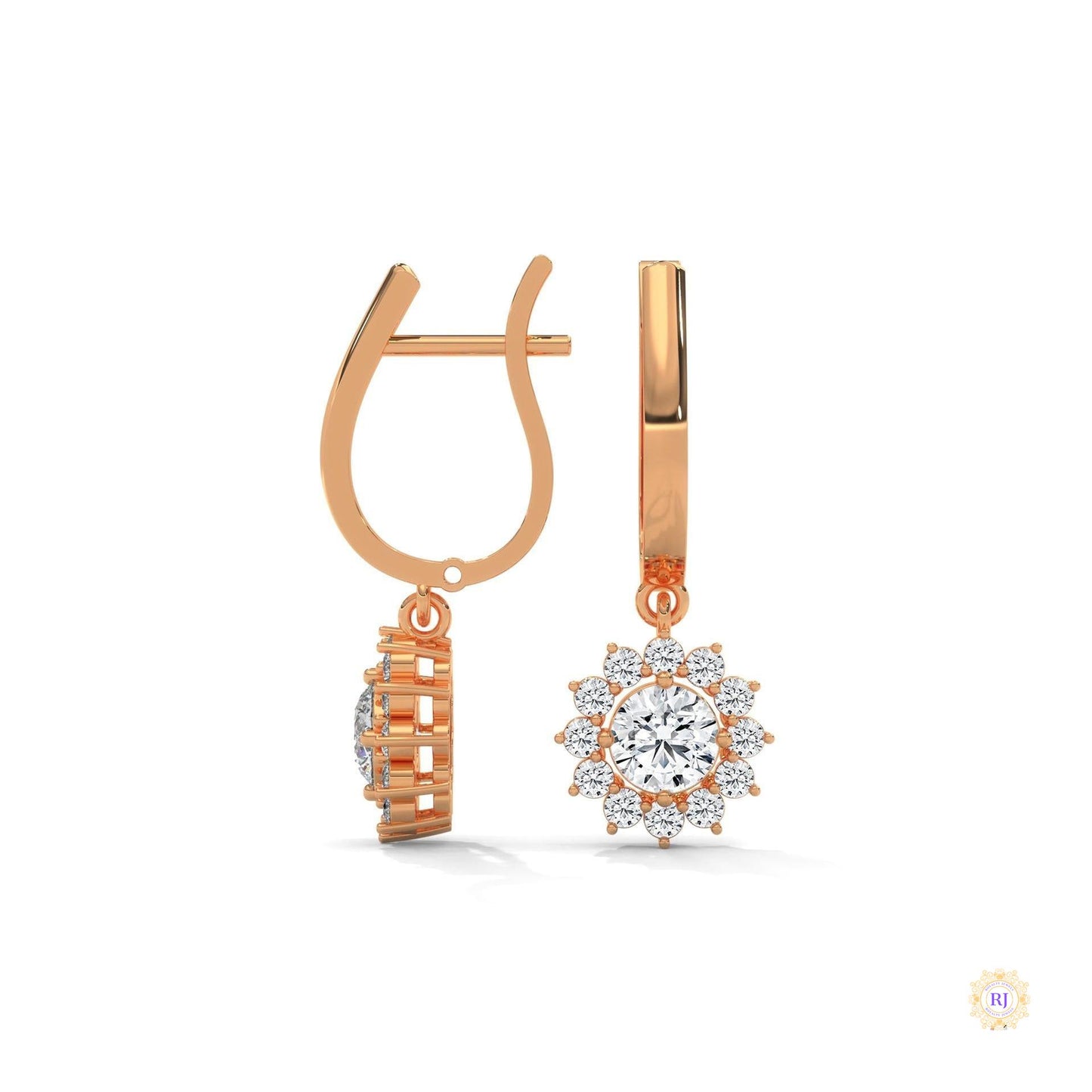 1.10 CT. Diamond Sunburst Drop Earrings