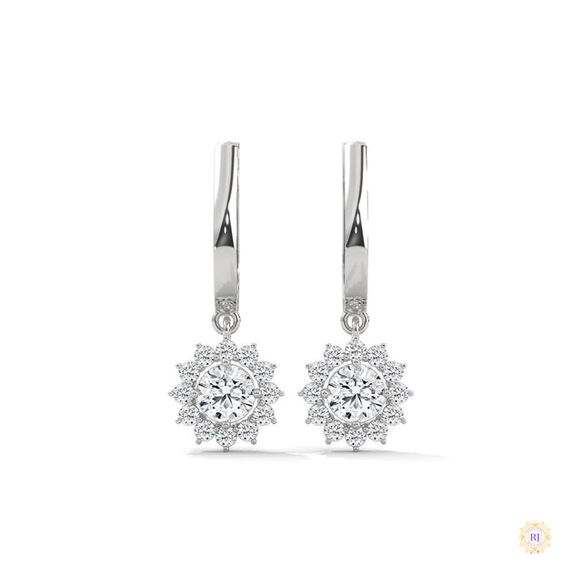 1.10 CT. Diamond Sunburst Drop Earrings