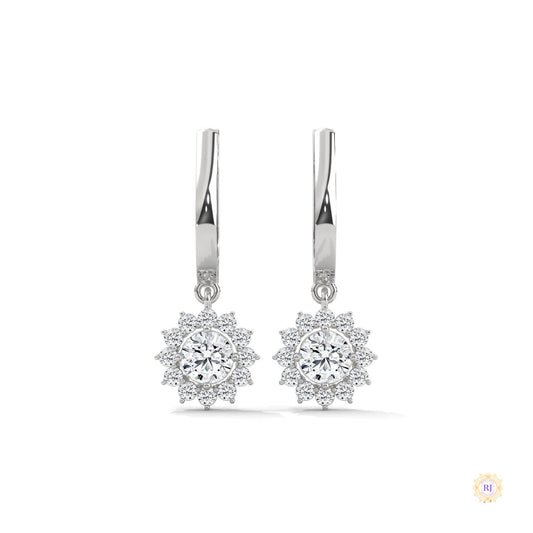 1.10 CT. Diamond Sunburst Drop Earrings