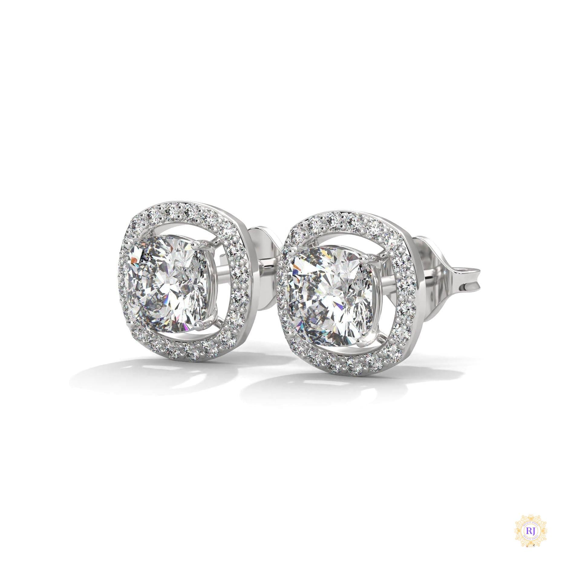 1.25 CT. Cushion Halo Diamond Stud Earrings