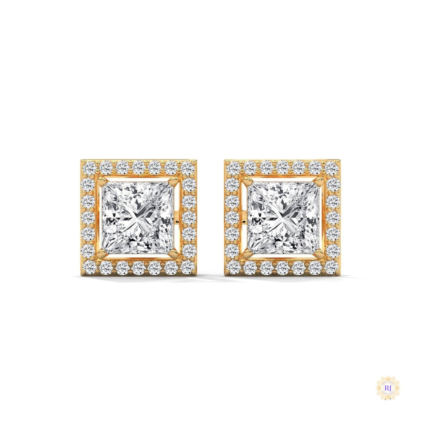 1.30 CT. Princess-Cut Diamond Halo Stud Earrings