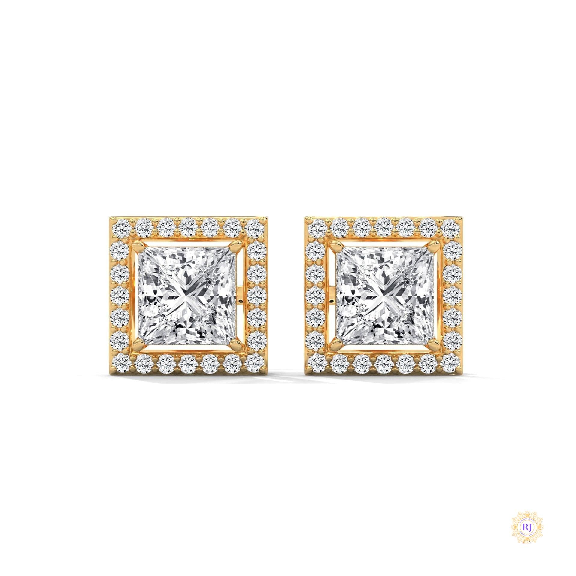 1.30 CT. Princess-Cut Diamond Halo Stud Earrings