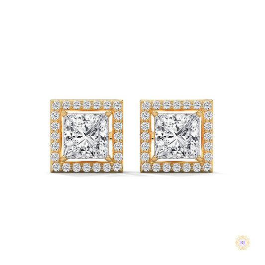 1.30 CT. Princess-Cut Diamond Halo Stud Earrings