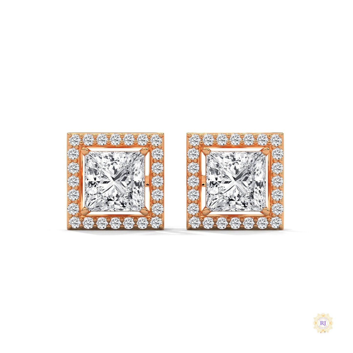 1.30 CT. Princess-Cut Diamond Halo Stud Earrings
