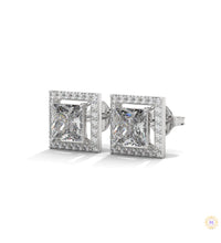 1.30 CT. Princess-Cut Diamond Halo Stud Earrings