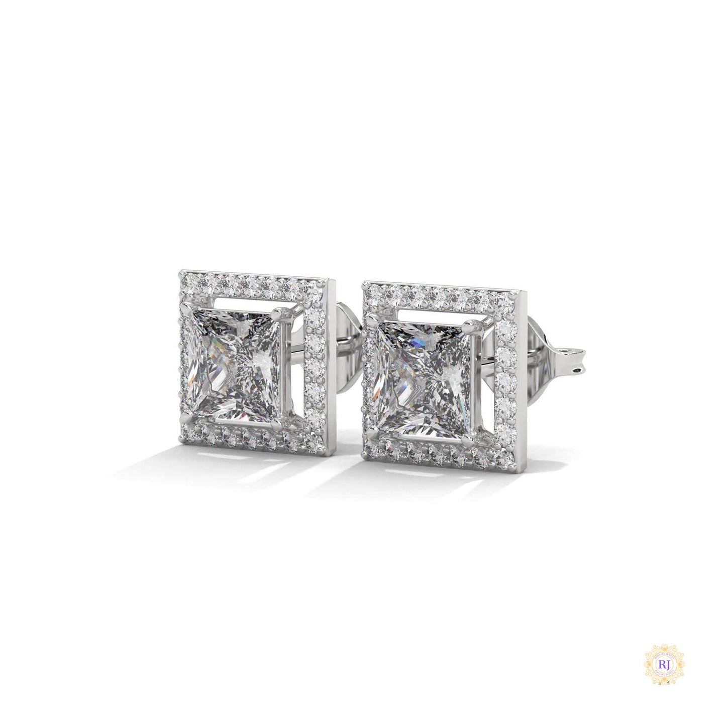 1.30 CT. Princess-Cut Diamond Halo Stud Earrings