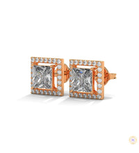 1.30 CT. Princess-Cut Diamond Halo Stud Earrings