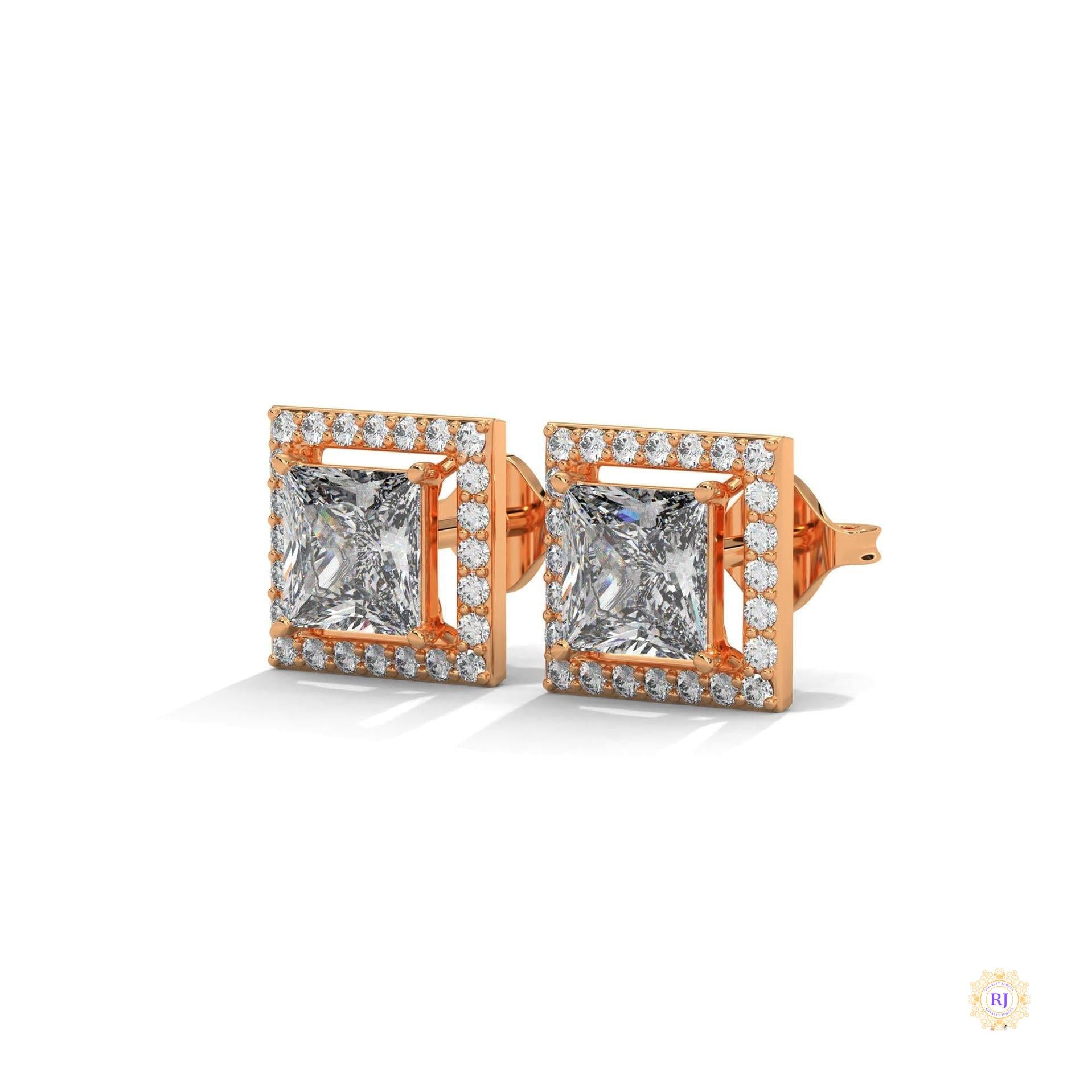 1.30 CT. Princess-Cut Diamond Halo Stud Earrings