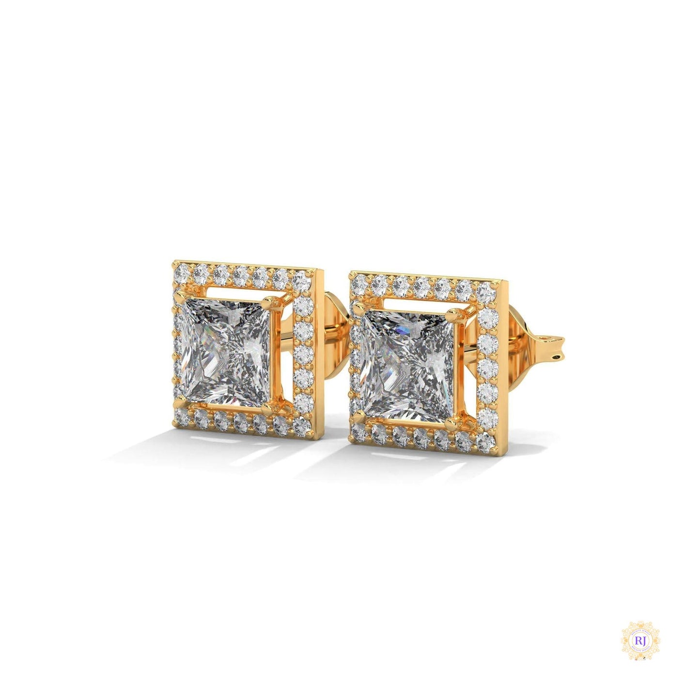 1.30 CT. Princess-Cut Diamond Halo Stud Earrings