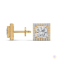 1.30 CT. Princess-Cut Diamond Halo Stud Earrings