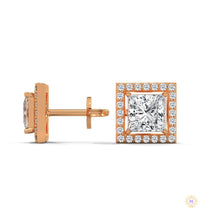 1.30 CT. Princess-Cut Diamond Halo Stud Earrings