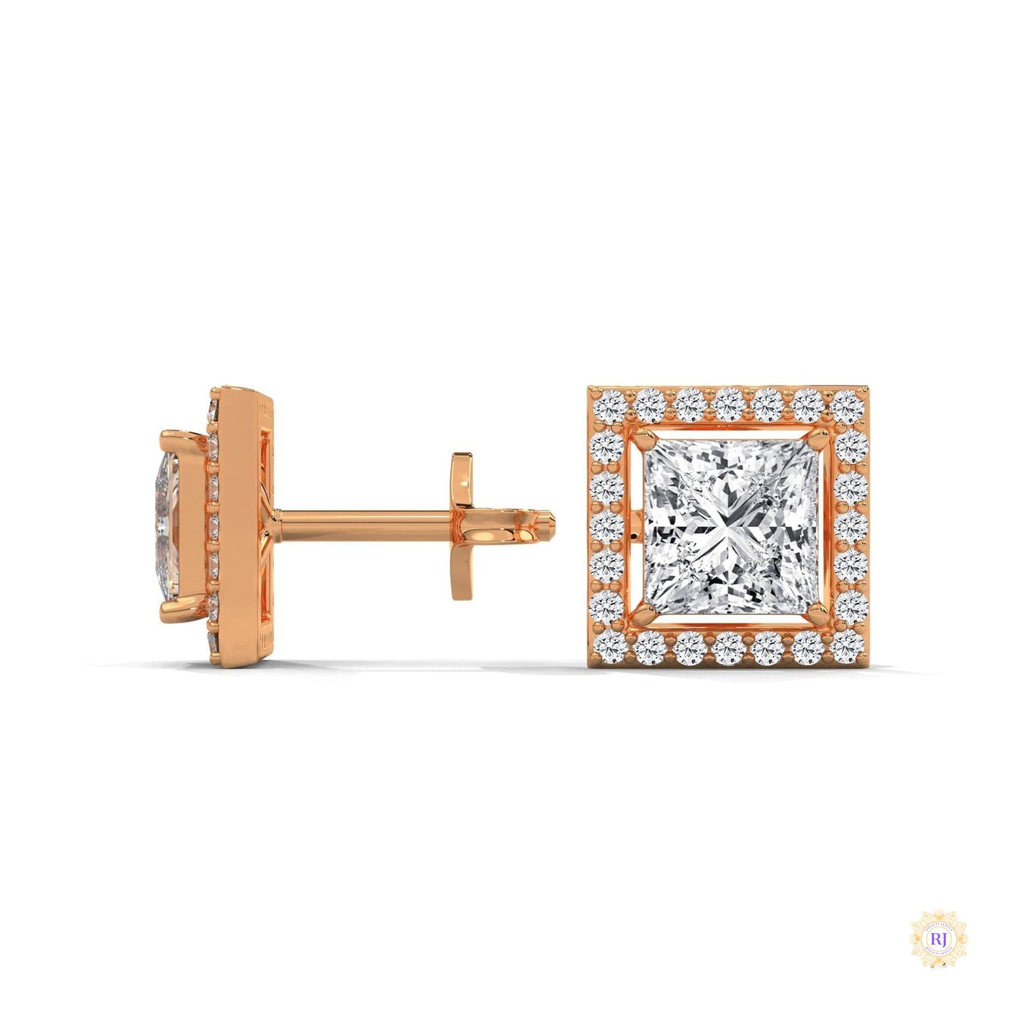 1.30 CT. Princess-Cut Diamond Halo Stud Earrings