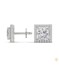 1.30 CT. Princess-Cut Diamond Halo Stud Earrings