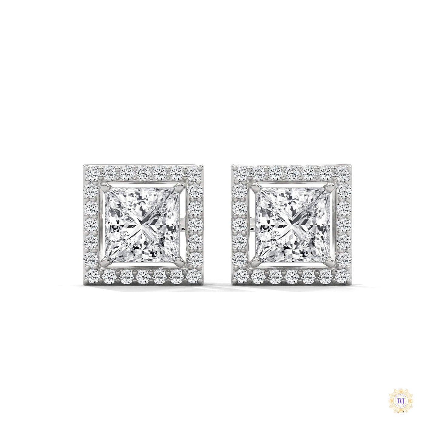 1.30 CT. Princess-Cut Diamond Halo Stud Earrings