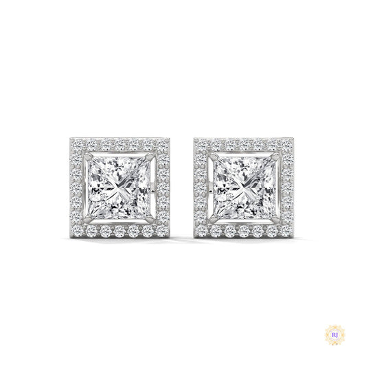 1.30 CT. Princess-Cut Diamond Halo Stud Earrings