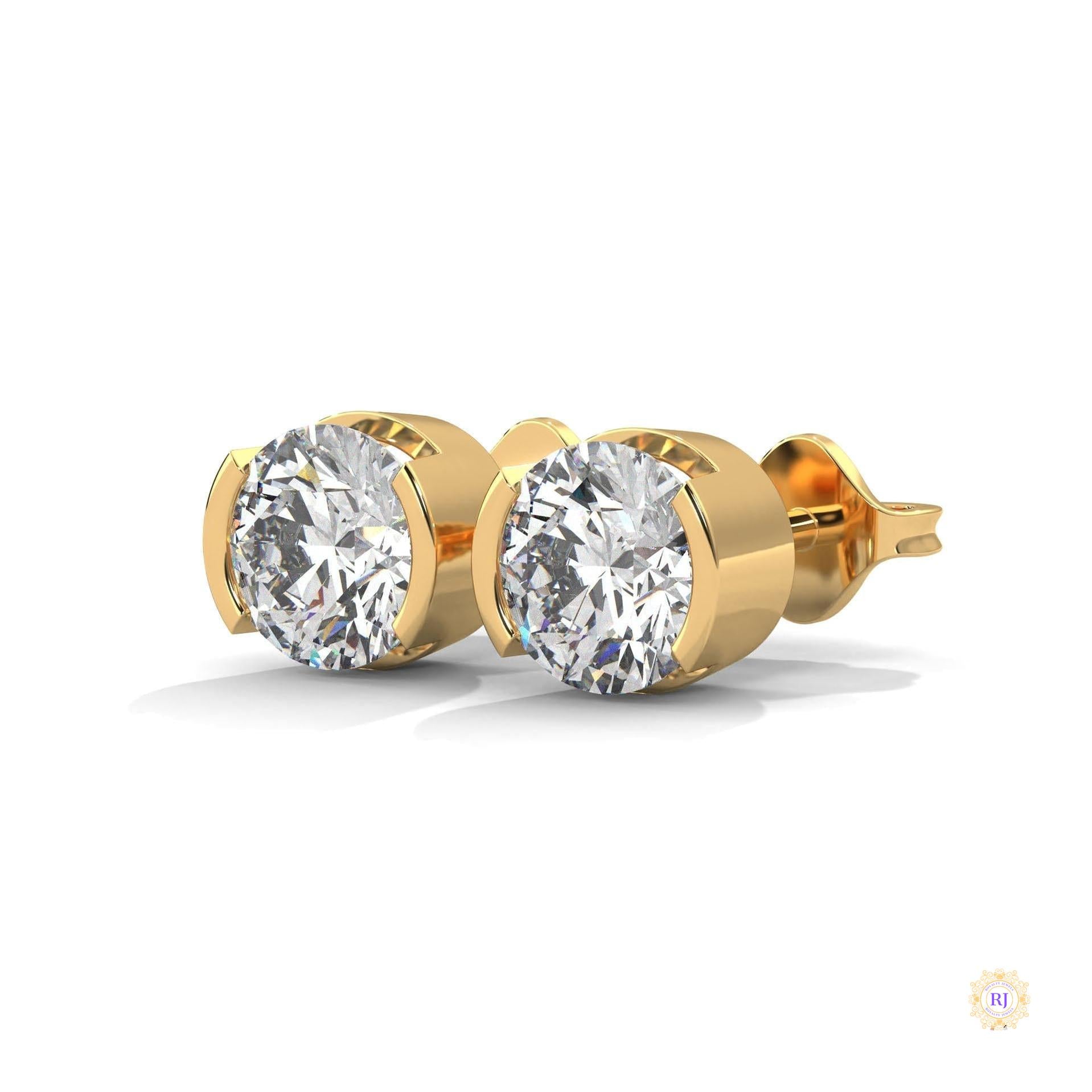 1.30 CT. Round Bezel Diamond Stud Earrings