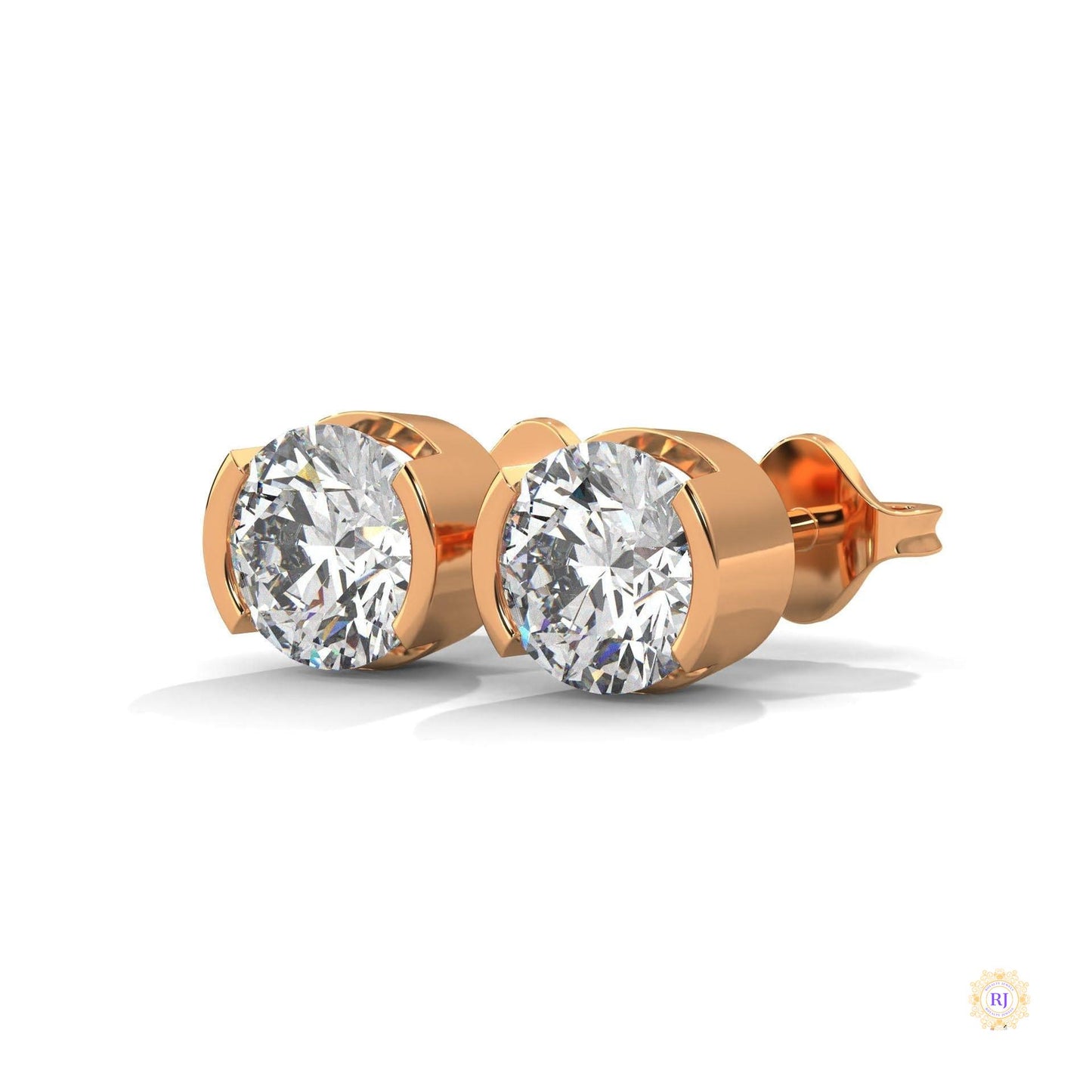 1.30 CT. Round Bezel Diamond Stud Earrings