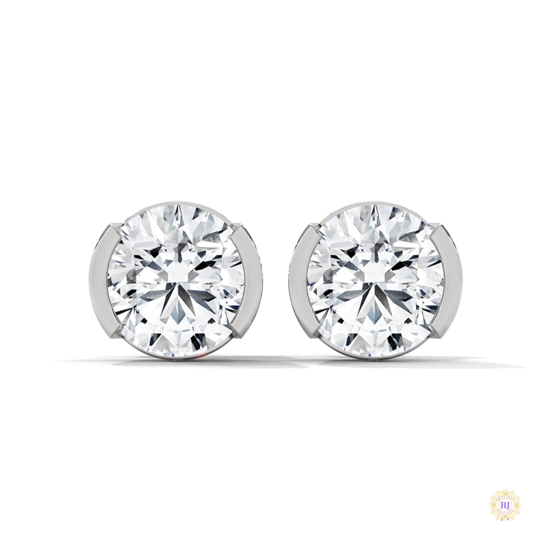 1.30 CT. Round Bezel Diamond Stud Earrings