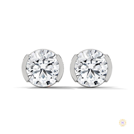 1.30 CT. Round Bezel Diamond Stud Earrings