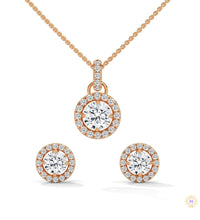 1.40 CT. Halo Diamond Pendant & Studs Set