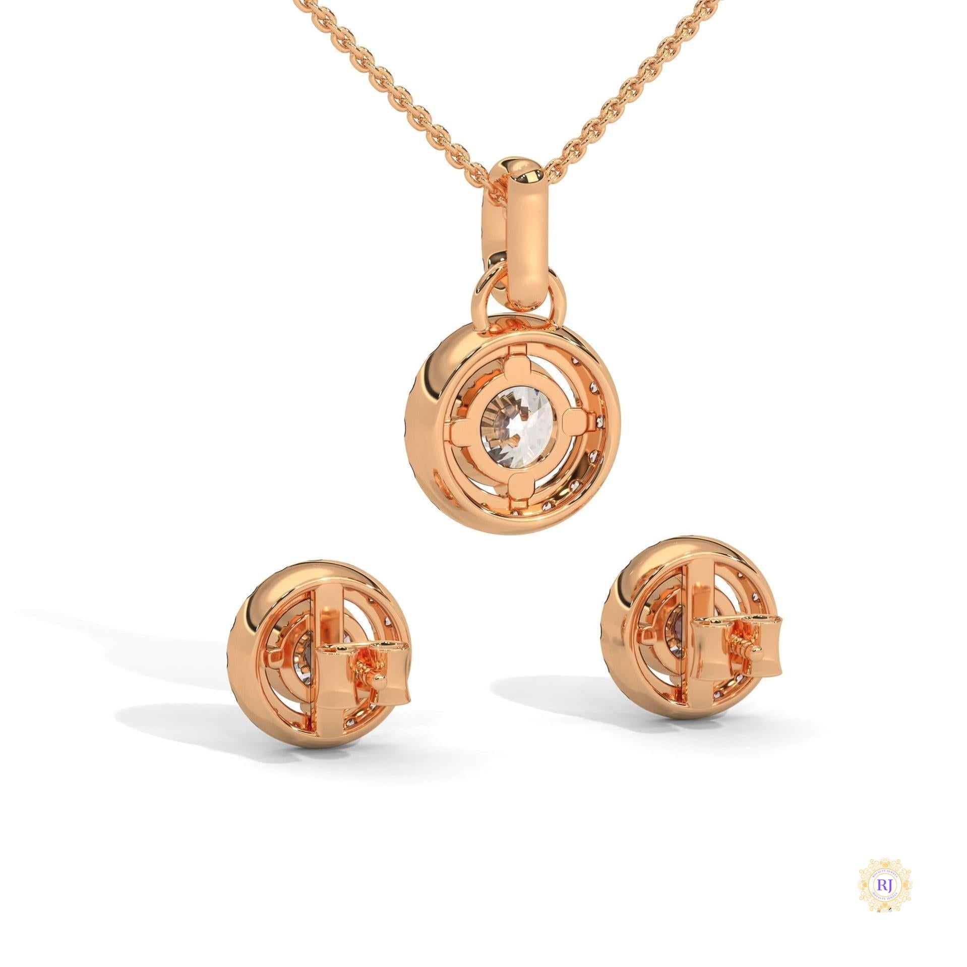 1.40 CT. Halo Diamond Pendant & Studs Set